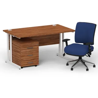 Impulse Cantilever Straight Desk With Mobile Pedestal and Chiro Medium Back Operator Chair