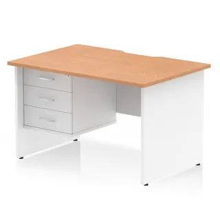 Impulse Scalloped Edge Panel End Straight Desk With Single Fixed Pedestal
