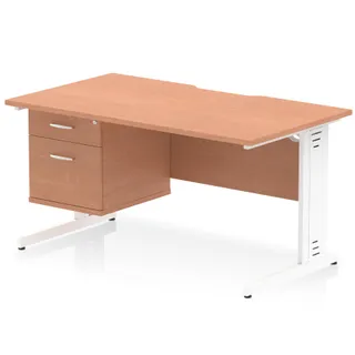 Impulse Scalloped Edge Cable Managed Straight Desk With Single Fixed Pedestal