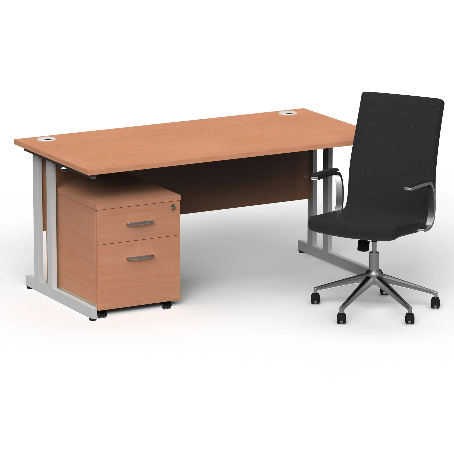 Impulse 1600mm Cantilever Straight Desk With Mobile Pedestal and Ezra Executive Chair
