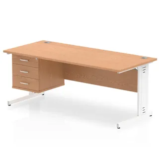 Impulse Cable Managed Straight Desk With Single Fixed Pedestal