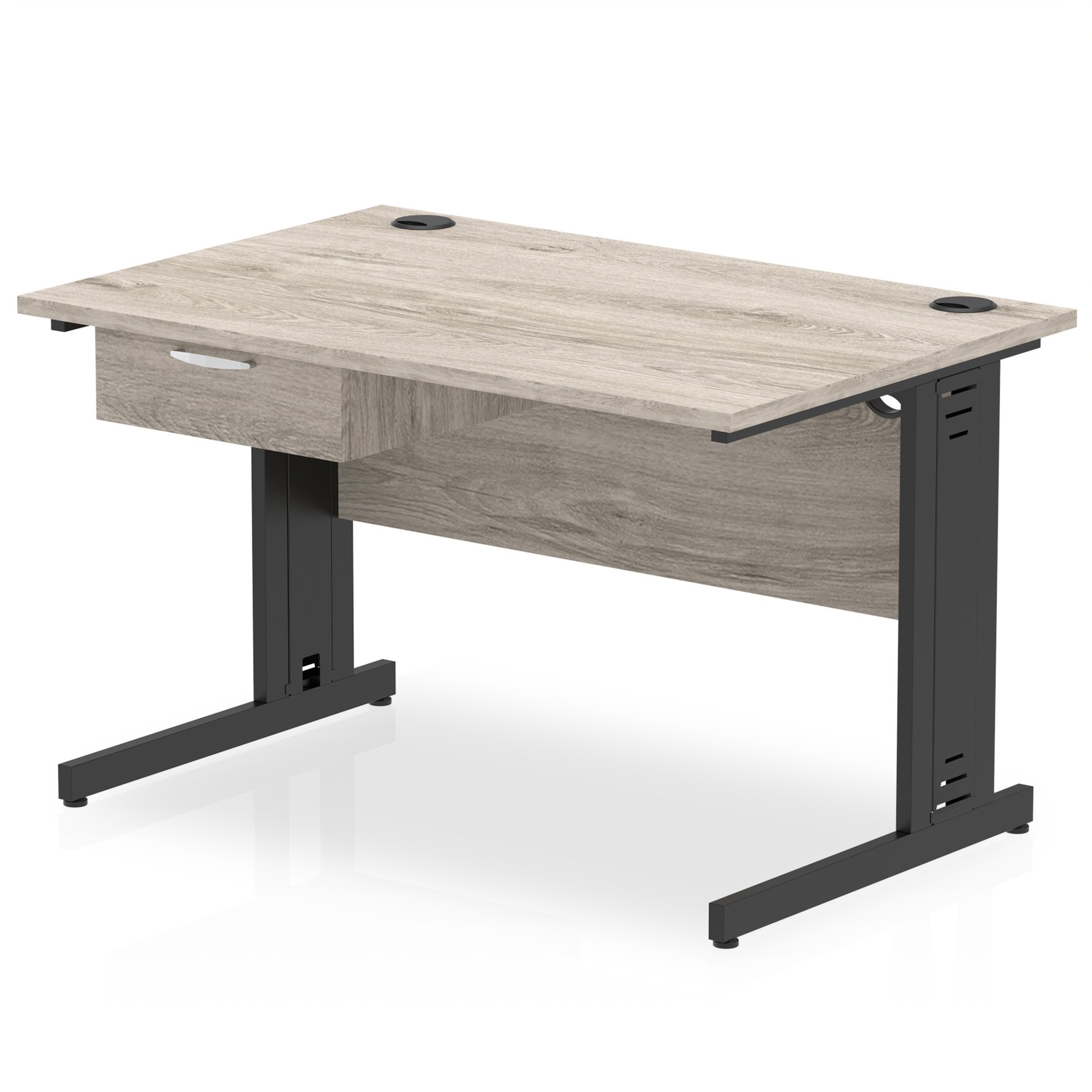 Impulse Cable Managed Straight Desk With Single One Drawer Fixed Pedestal