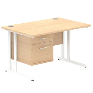 Impulse Cantilever Straight Desk With Single Fixed Pedestal
