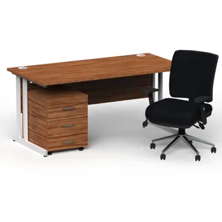 Impulse Cantilever Straight Desk With Mobile Pedestal and Chiro Medium Back Operator Chair