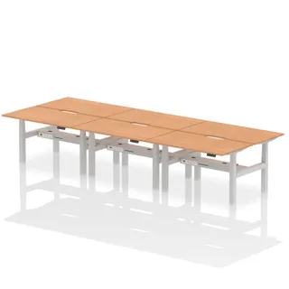 Air Back-to-Back Scalloped Edge Height Adjustable Bench Desk - 6 Person