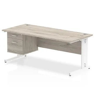 Impulse Cable Managed Straight Desk With Single Fixed Pedestal