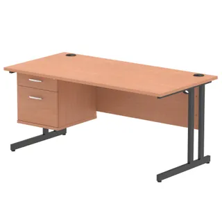 Impulse Cantilever Straight Desk With Single Fixed Pedestal