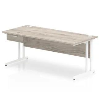 Impulse Cantilever Straight Desk With Single One Drawer Fixed Pedestal