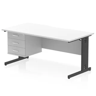 Impulse Scalloped Edge Cable Managed Straight Desk With Single Fixed Pedestal