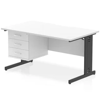 Impulse Scalloped Edge Cable Managed Straight Desk With Single Fixed Pedestal