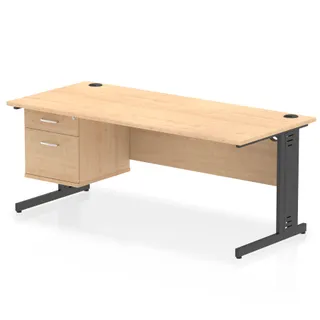 Impulse Cable Managed Straight Desk With Single Fixed Pedestal