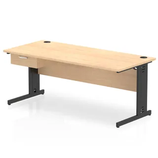 Impulse Cable Managed Straight Desk With Single One Drawer Fixed Pedestal
