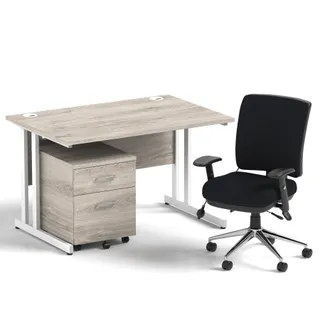 Impulse Cantilever Straight Desk With Mobile Pedestal and Chiro Medium Back Operator Chair