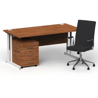 Impulse 1600mm Cantilever Straight Desk With Mobile Pedestal and Ezra Executive Chair
