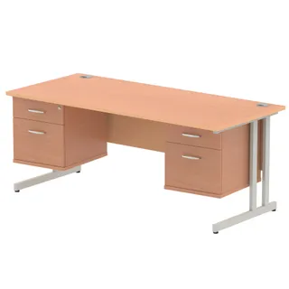 Impulse Cantilever Straight Desk With Two Fixed Pedestal