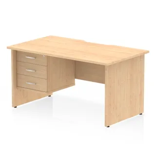 Impulse Scalloped Edge Panel End Straight Desk With Single Fixed Pedestal