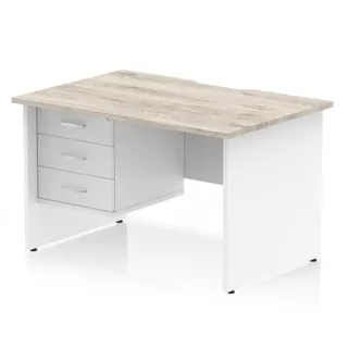 Impulse Scalloped Edge Panel End Straight Desk With Single Fixed Pedestal