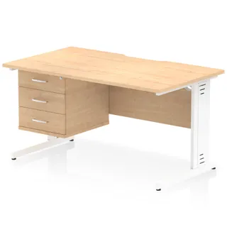 Impulse Scalloped Edge Cable Managed Straight Desk With Single Fixed Pedestal