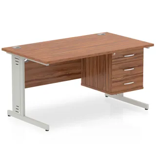 Impulse Cable Managed Straight Desk With Single Fixed Pedestal