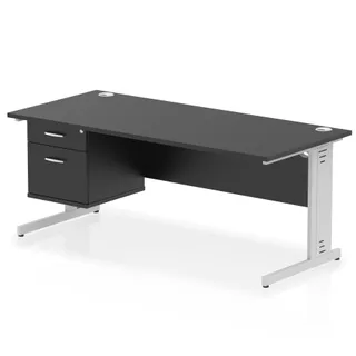 Impulse Cable Managed Straight Desk With Single Fixed Pedestal