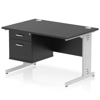 Impulse Cable Managed Straight Desk With Single Fixed Pedestal