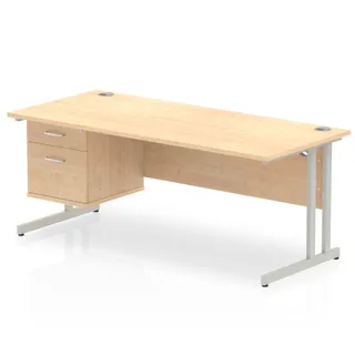 Impulse Cantilever Straight Desk With Single Fixed Pedestal