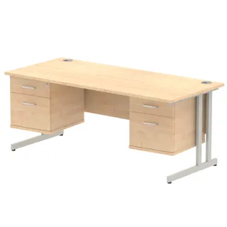 Impulse Cantilever Straight Desk With Two Fixed Pedestal