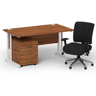 Impulse Cantilever Straight Desk With Mobile Pedestal and Chiro Medium Back Operator Chair