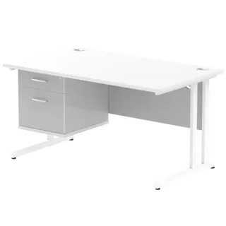 Impulse Cantilever Straight Desk With Single Fixed Pedestal