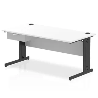 Impulse Cable Managed Straight Desk With Single One Drawer Fixed Pedestal