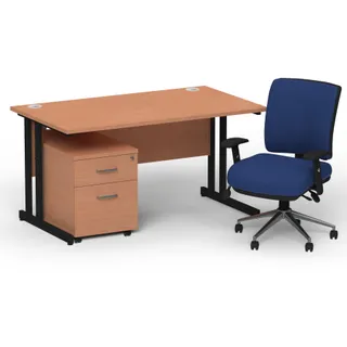 Impulse Cantilever Straight Desk With Mobile Pedestal and Chiro Medium Back Operator Chair
