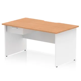 Impulse Scalloped Edge Panel End Straight Desk With Single One Drawer Fixed Pedestal
