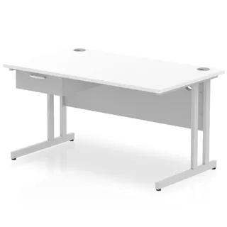 Impulse Cantilever Straight Desk With Single One Drawer Fixed Pedestal
