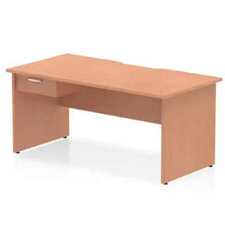 Impulse Scalloped Edge Panel End Straight Desk With Single One Drawer Fixed Pedestal