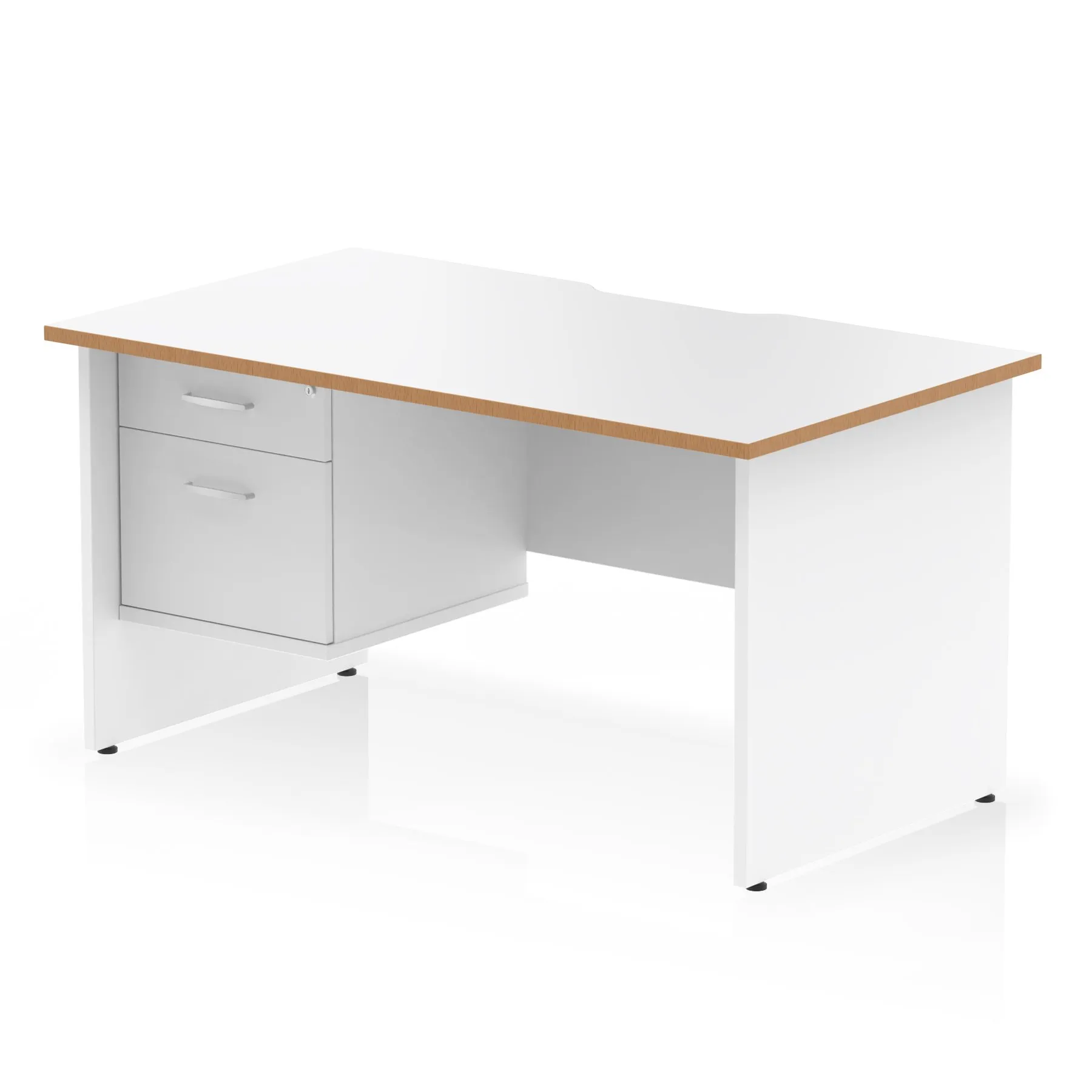 Impulse Scalloped Edge Panel End Straight Desk With Single Fixed Pedestal