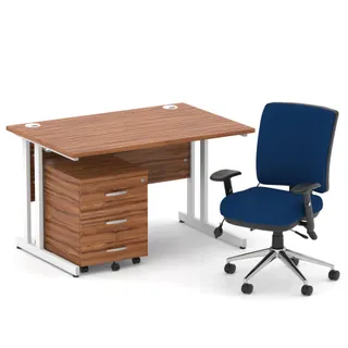 Impulse Cantilever Straight Desk With Mobile Pedestal and Chiro Medium Back Operator Chair
