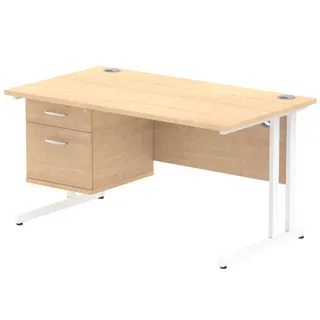 Impulse Cantilever Straight Desk With Single Fixed Pedestal