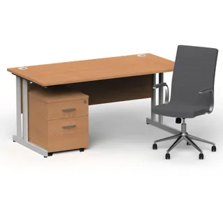 Impulse 1600mm Cantilever Straight Desk With Mobile Pedestal and Ezra Executive Chair