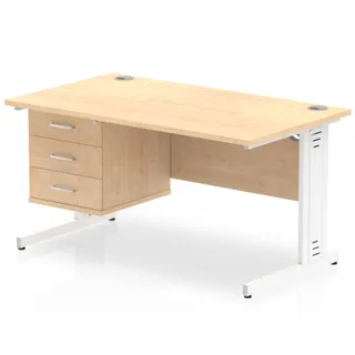 Impulse Cable Managed Straight Desk With Single Fixed Pedestal