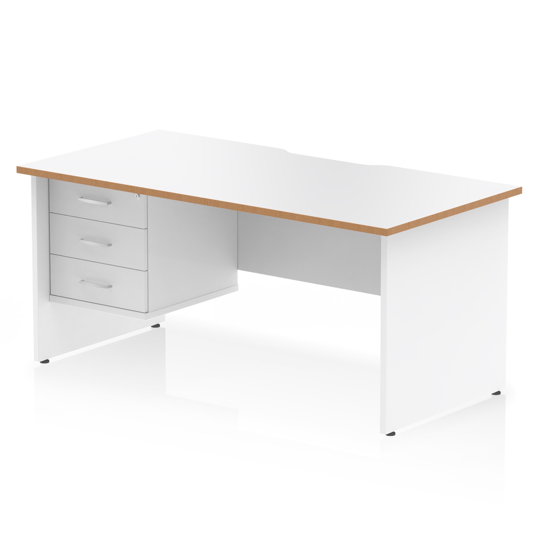 Impulse Scalloped Edge Panel End Straight Desk With Single Fixed Pedestal