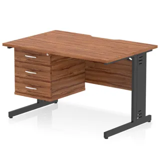 Impulse Scalloped Edge Cable Managed Straight Desk With Single Fixed Pedestal