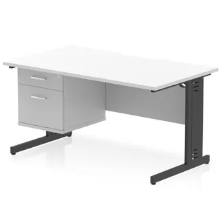 Impulse Scalloped Edge Cable Managed Straight Desk With Single Fixed Pedestal