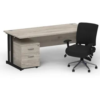Impulse Cantilever Straight Desk With Mobile Pedestal and Chiro Medium Back Operator Chair