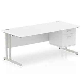 Impulse Cantilever Straight Desk With Single Fixed Pedestal