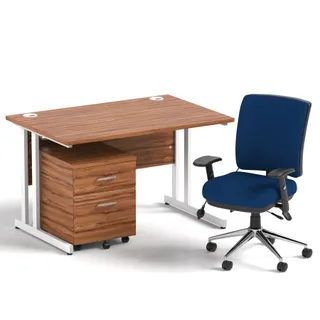 Impulse Cantilever Straight Desk With Mobile Pedestal and Chiro Medium Back Operator Chair