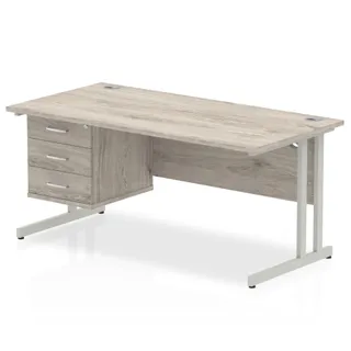 Impulse Cantilever Straight Desk With Single Fixed Pedestal
