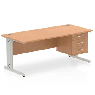 Impulse Cable Managed Straight Desk With Single Fixed Pedestal
