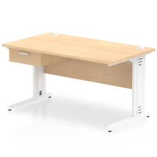 Impulse Cable Managed Straight Desk With Single One Drawer Fixed Pedestal
