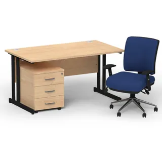 Impulse Cantilever Straight Desk With Mobile Pedestal and Chiro Medium Back Operator Chair