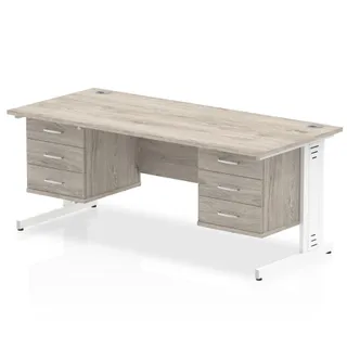 Impulse Cable Managed Straight Desk With Two Fixed Pedestal
